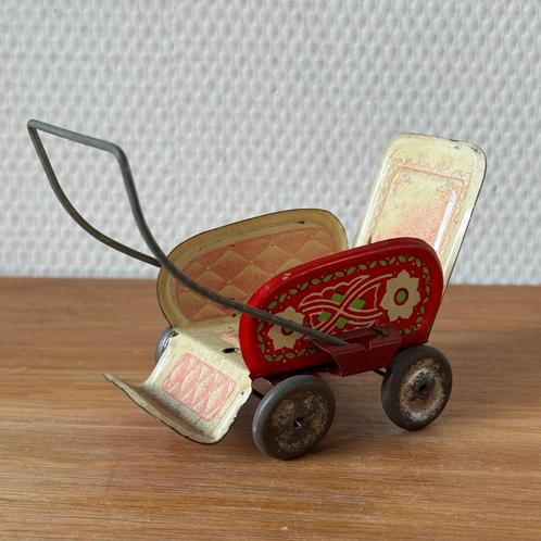 Zeldzaam Antiek Blikken Gekleurd Poppenwagentje, Wandelwagen, Antiek en Kunst, Antiek | Speelgoed, Ophalen of Verzenden