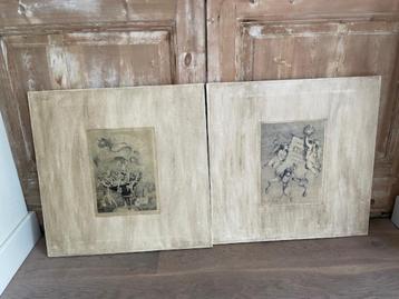 2 x ingelijste oude prenten Frans van Kuyck. Cupido's engel. beschikbaar voor biedingen