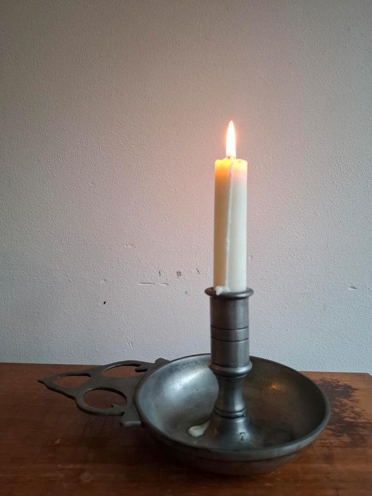 Tinnen kamer kandelaar, Antiek en Kunst, Curiosa en Brocante, Ophalen of Verzenden