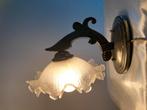 Vintage Wandlampje met Marmer Look & Geëtste Glazen Kap, Huis en Inrichting, Lampen | Wandlampen, Ophalen of Verzenden, Vintage