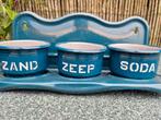 Emaille Zand, Zeep en Soda petrol blauw, Antiek en Kunst, Antiek | Emaille, Ophalen of Verzenden