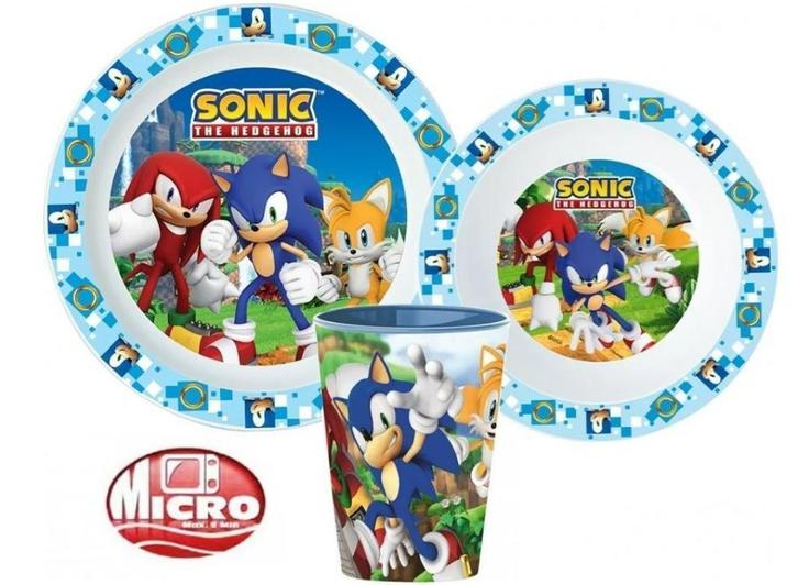 Sonic Kinderservies met Beker - Magnetron, Kinderen en Baby's, Overige Kinderen en Baby's, Nieuw, Ophalen of Verzenden