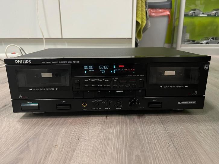 Philips FC 880 dubbele cassettedeck, Audio, Tv en Foto, Cassettedecks, Dubbel, Philips, Auto-reverse, Tiptoetsen, High speed dubbing