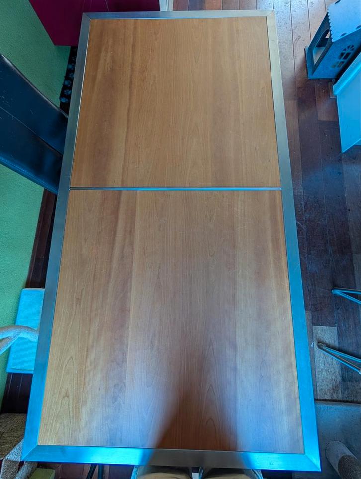 Strakke Eettafel RVS/Hout, Huis en Inrichting, Tafels | Eettafels, Zo goed als nieuw, 100 tot 150 cm, 150 tot 200 cm, Vijf personen of meer