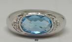 Massief witgouden ring met blauwe Topaas + Diamanten, 18 tot 19, Verzenden, Wit, Nieuw