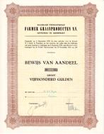 Aandeel f 500 van Farmer Graanproducten N.V., Groningen 1955, Ophalen of Verzenden, 1950 tot 1970, Aandeel