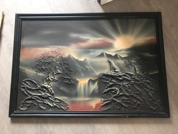 Schilderij 97x 67cm wolf boom zon beschikbaar voor biedingen