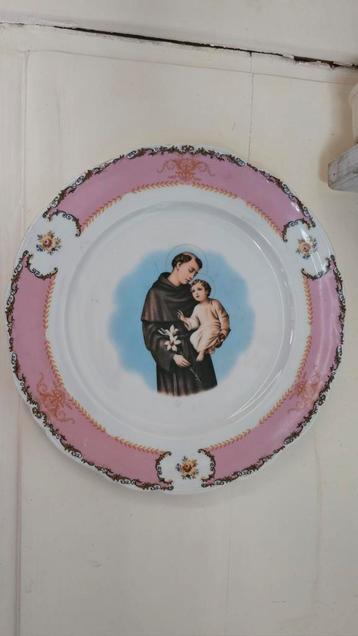 Oud brocant Frans wandbord bord Heilige Antonius beschikbaar voor biedingen
