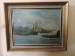 Oliverf Schilderij J.M.Beek Rivier Boten Ingelijst Gesigneer, Ophalen of Verzenden