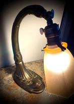 Lamp Antiek Art Nouveau koper brons kleine fitting kap glas, Antiek en Kunst, Verzenden