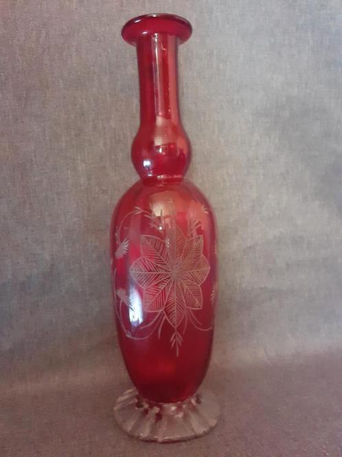 Antieke gegraveerde glazen karaf, likeurfles, Antiek en Kunst, Antiek | Glas en Kristal, Ophalen of Verzenden