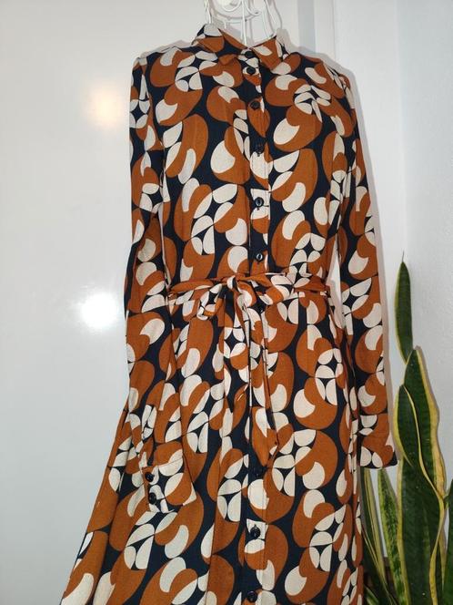 King Louie Rosie Midi Dress S, Kleding | Dames, Jurken, Zo goed als nieuw, Maat 36 (S), Bruin, Onder de knie, Ophalen of Verzenden