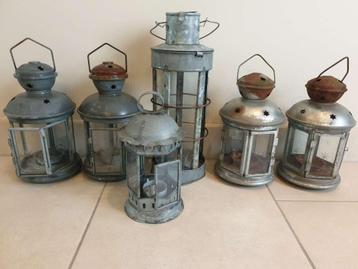 6x vintage metaal staal theelicht houder lantaarn gebruikt beschikbaar voor biedingen