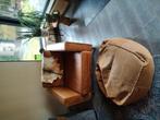 Grote leren fauteuil cognac incl. poef, Ophalen, Gebruikt, Eenpersoons, Minder dan 150 cm