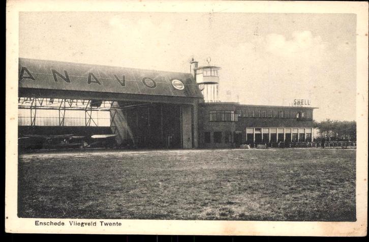 Enschede (Ov.), Vliegveld Twente, vliegtuigen in Hangar 1937, Verzamelen, Ansichtkaarten | Nederland, Gelopen, Overijssel, 1920 tot 1940