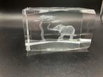 3D Gelaserde Glazen Kubus - Olifant en Boom, Ophalen of Verzenden