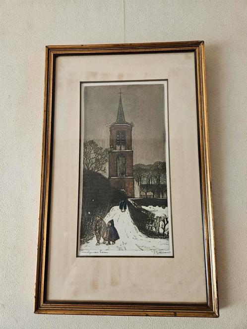 Tjeerd Bottema - Torentje Laren - Kleurenets, Antiek en Kunst, Kunst | Etsen en Gravures, Ophalen of Verzenden