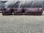 Chesterfield 3+1+1 zit bankstel roodbruin GRATIS BEZORGD, Ophalen of Verzenden, Zo goed als nieuw, 75 tot 100 cm, Leer