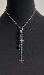 Zilveren ketting met hanger met kruisjes en onyx 925 zilver, Sieraden, Tassen en Uiterlijk, Kettingen, Ophalen of Verzenden, Zilver