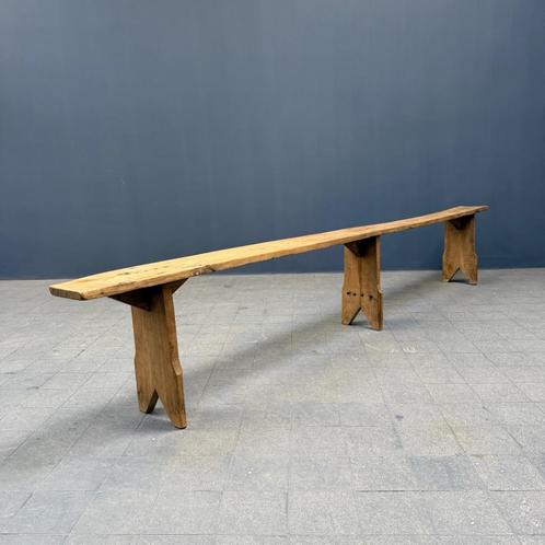 Lange oude smalle fruithouten bank uit Frankrijk hout 291 cm, Antiek en Kunst, Antiek | Meubels | Stoelen en Banken, Ophalen