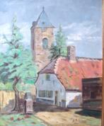 A. Schipper - Dorpsgezicht met pomp - olieverf op doek, Antiek en Kunst, Kunst | Schilderijen | Klassiek, Ophalen of Verzenden