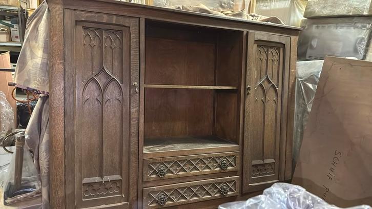 Antieke Eikenhouten Kast met Laden, Antiek en Kunst, Antiek | Meubels | Kasten, Ophalen of Verzenden