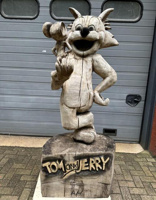 Levensgroot houtsnijwerk beeld kunstwerk Tom and Jerry, Antiek en Kunst, Kunst | Beelden en Houtsnijwerken, Verzenden