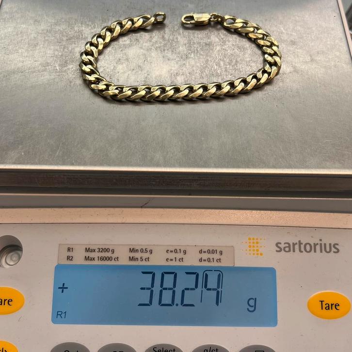 14k gouden armband massief schakel cuban, Sieraden, Tassen en Uiterlijk, Armbanden, Nieuw, Goud, Ophalen of Verzenden