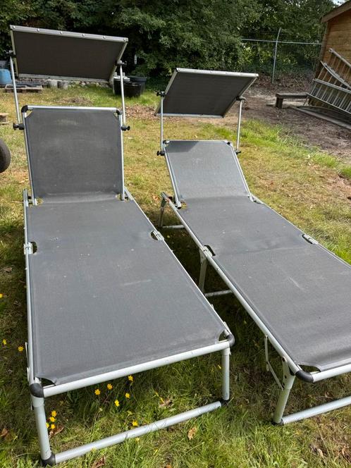 XXl ligbedden (Lidl) met zonnedak 2 stuks, Tuin en Terras, Ligbedden, Zo goed als nieuw, Aluminium, Verstelbaar, Ophalen
