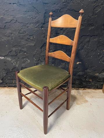 Set 6 vintage antieke stoelen hout groen velvet zitting izgs beschikbaar voor biedingen