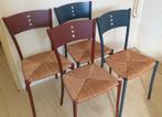 4 Retro/modern-rustieke stalen stoeltjes met biezen zitting, Ophalen, Overige kleuren, Zo goed als nieuw, Vier