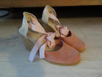 Roze leren suede sleehak espadrilles met striklint maat 40 beschikbaar voor biedingen