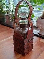 Vintage Glazen Fles met Lederen Omhulsel, Ophalen of Verzenden