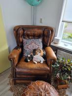 Leren stoel oor fauteuil bruin vintage, Huis en Inrichting, Stoelen, Ophalen, Gebruikt, Bruin, Chesterfield