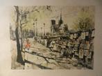 Litho naar aquarel Boekenkramen Seine Parijs gesign Herbelot, Antiek en Kunst, Ophalen of Verzenden