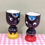 Vintage eierdopjes hout jaren 60 donkere figuurtjes 60s, Overige materialen, Gebruikt, Overige typen, Ophalen of Verzenden