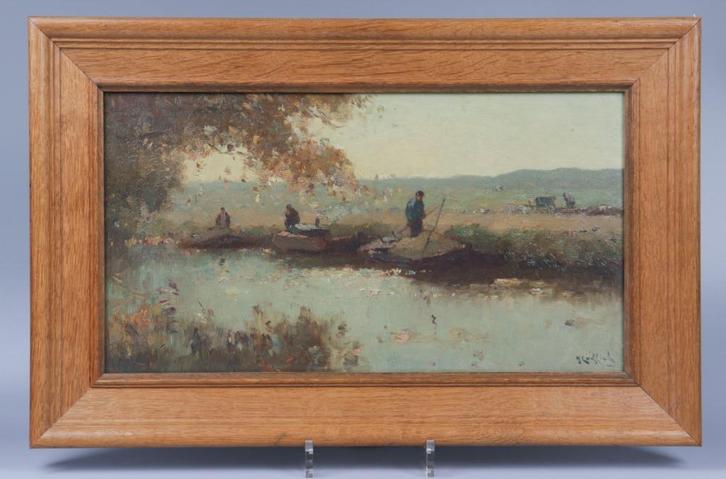 Jan Simon Knikker Sr. - Vissers in de polder, Antiek en Kunst, Kunst | Schilderijen | Klassiek, Ophalen of Verzenden