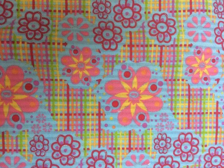 Stenzo / Bizzkids NIEUWE blauw / roze / geel geruit gebloemd, Hobby en Vrije tijd, Stoffen en Lappen, Nieuw, 30 tot 120 cm, 30 tot 200 cm
