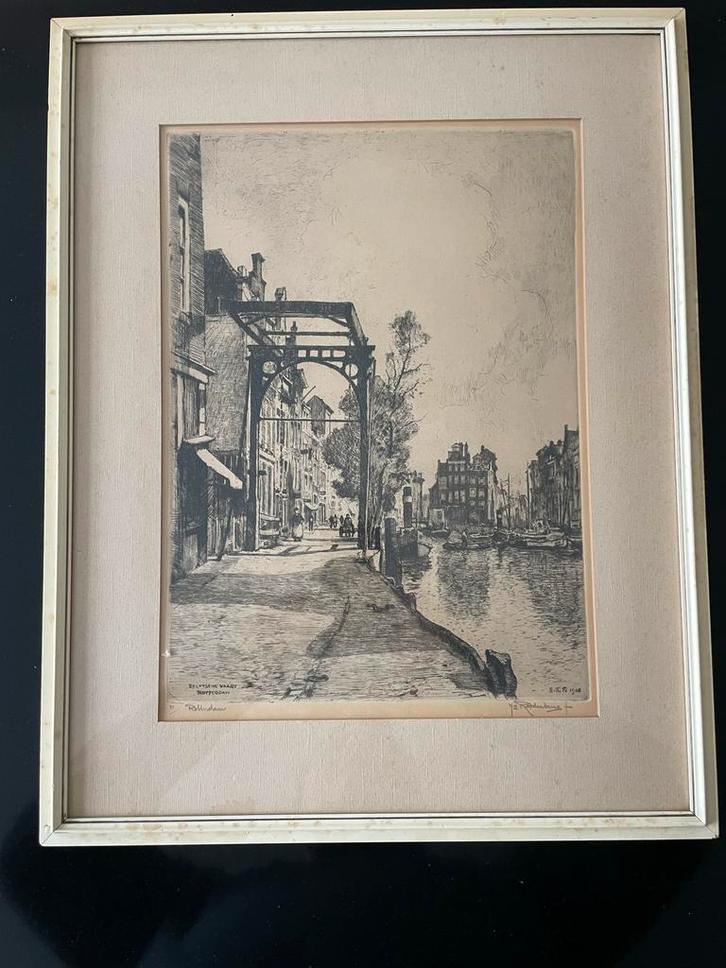 Antieke prent Delftsche Vaart Rotterdam 1925, Antiek en Kunst, Kunst | Etsen en Gravures, Ophalen of Verzenden