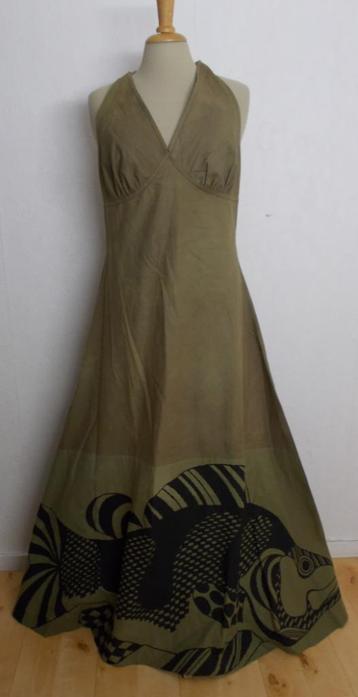 Handbedrukte vintage maxi jurk met vis print van Danskina! M beschikbaar voor biedingen