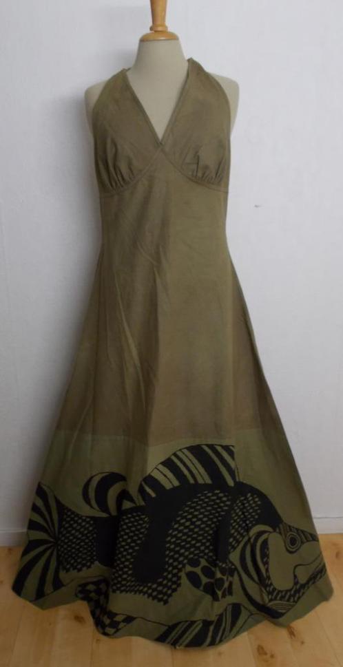 Handbedrukte vintage maxi jurk met vis print van Danskina! M, Kleding | Dames, Jurken, Zo goed als nieuw, Maat 38/40 (M), Bruin