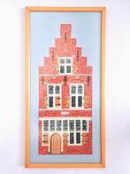 Groot vintage borduurwerk borduur huis huisje lijst hout, Ophalen, Zo goed als nieuw