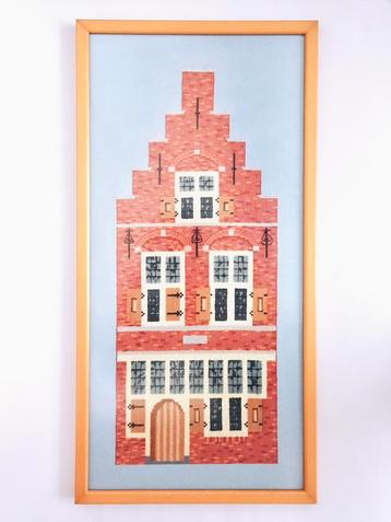 Groot vintage borduurwerk borduur huis huisje lijst hout beschikbaar voor biedingen