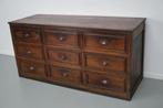 Antieke Franse Eikenhouten & Fruitbomen Apotheek-/Archiefkas, Ophalen, 5 laden of meer, 150 tot 200 cm, Minder dan 100 cm