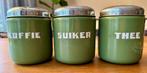 3x Vintage groene emaille keuken voorraad bussen, Ophalen of Verzenden