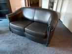 Leuke zwart lederen 2 zits bank 140br en 90 diep, Ophalen, 150 tot 200 cm, Tweepersoons, 75 tot 100 cm