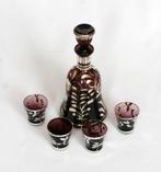 Venetiaanse Purpere Karaf met een Florale Zilveren Overlay, Antiek en Kunst, Antiek | Glas en Kristal, Ophalen of Verzenden