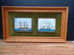 2 emaille plaquettes van schepen in lijst - 41x71 cm., Ophalen of Verzenden