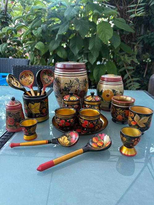 Khokhloma set USSR + Semenov – handgeschilderd hout, Antiek en Kunst, Antiek | Religie, Ophalen of Verzenden