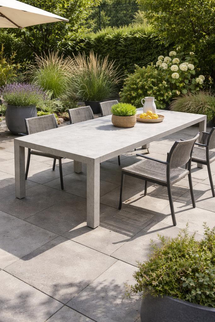 Net echt beton tadel 200 x 100, Tuin en Terras, Tuintafels, Zo goed als nieuw, Rechthoekig, Overige materialen, Ophalen